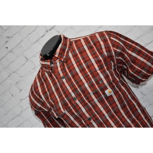 Carhartt Work Shirt Mens Size XL Red Plaid Cotton Front Pocket Short Sleeve - Picture 6 of 6